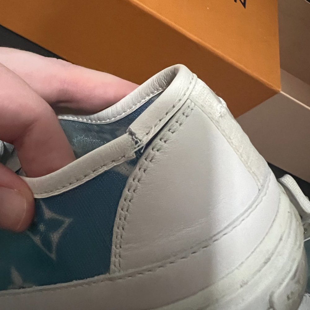 Louis Vuitton White and Teal monogram mesh and leather stellar lace up sneakers - Picture 5 of 5